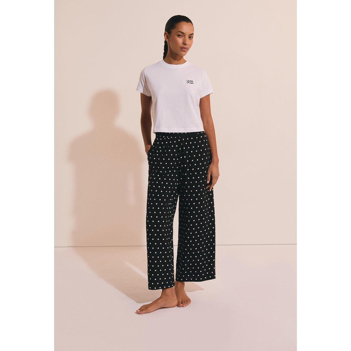 Pantalon de pyjama 7/8 à pois YRIS noir, ETAM