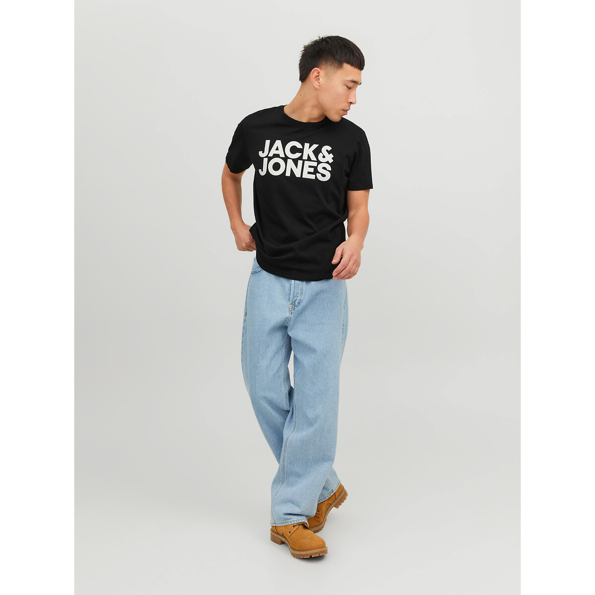 T-Shirt mit rundem Ausschnitt schwarz, JACK & JONES