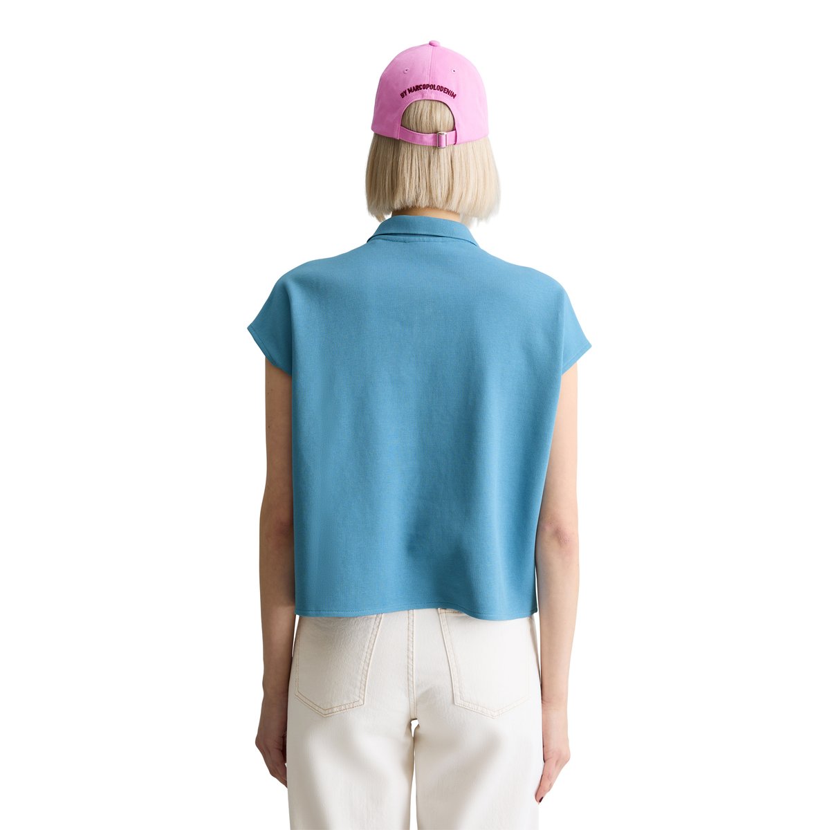 Polo sans manches wide en coton organique bleu clair, MARC O’POLO DENIM
