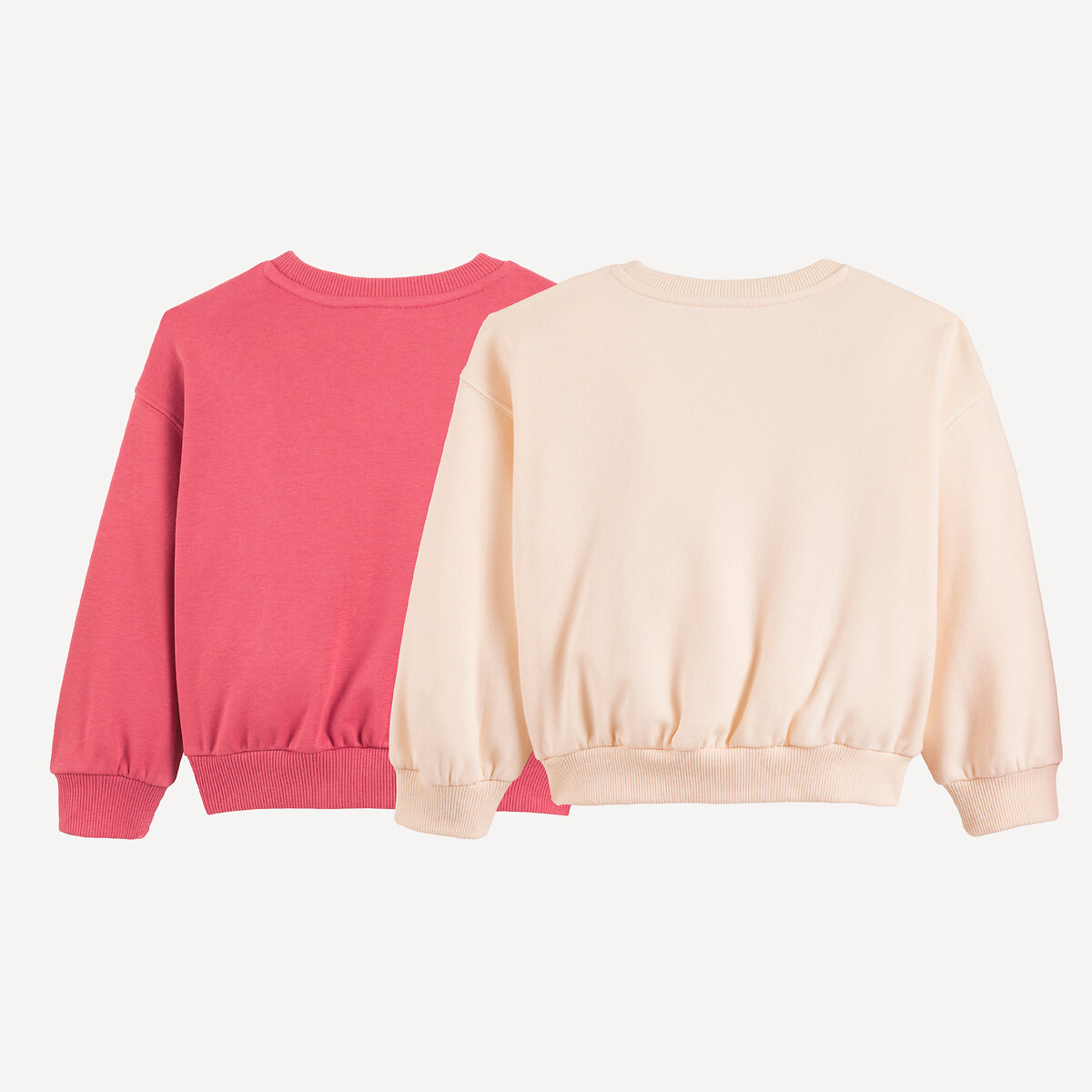 Lot de 2 sweats col rond en molleton ecru + rose, LA REDOUTE COLLECTIONS