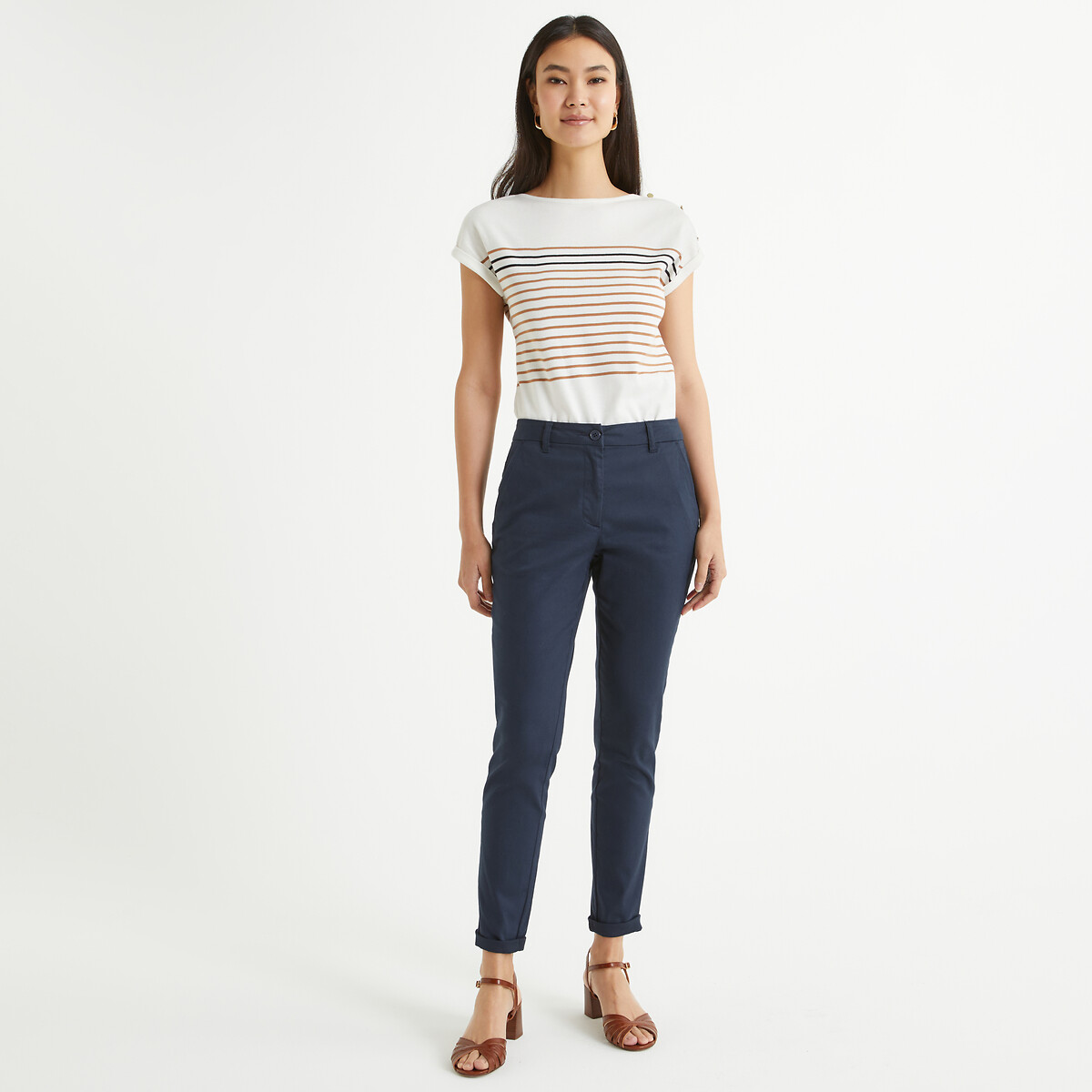 Pantaloni dritti chino, sargia stretch navy, ANNE WEYBURN