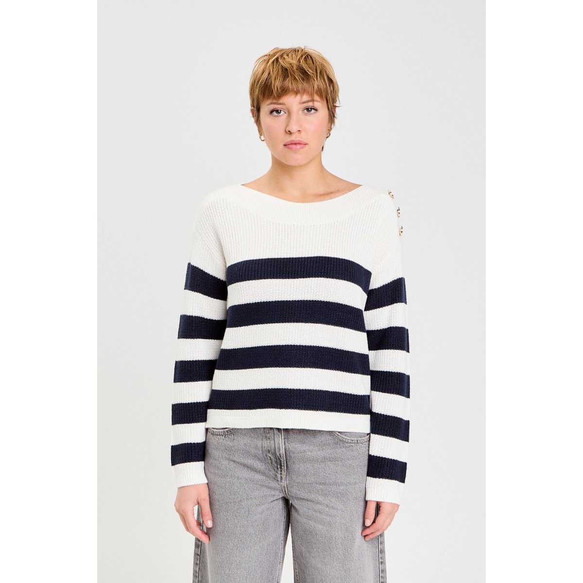 Pull col bateau ecru, CACHE CACHE