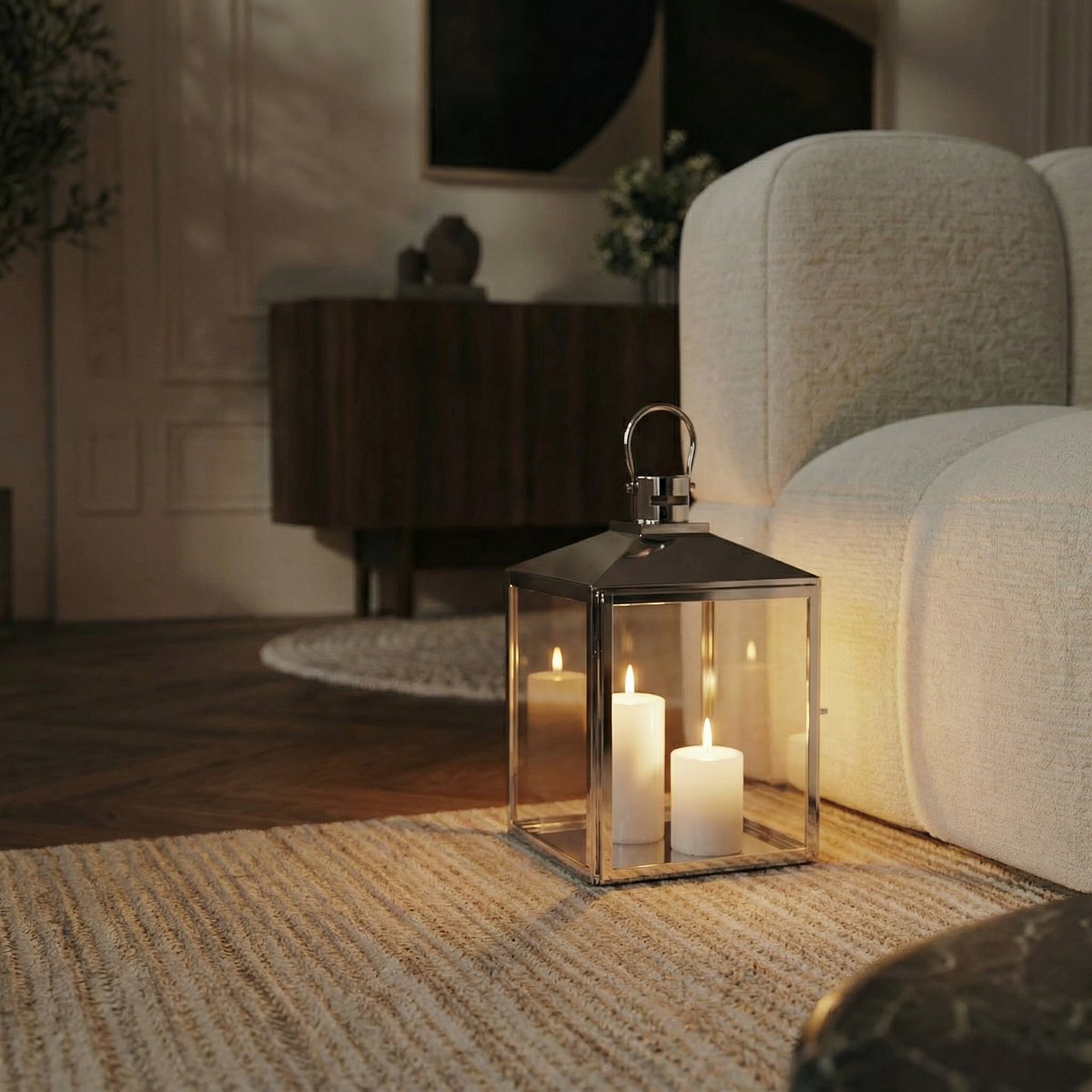 Lanterne décorative en verre et acier H37 TARA argenté, SIA DECO