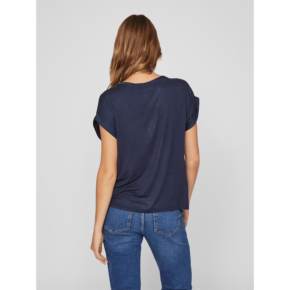 Satin Crew Neck T-Shirt navy, VILA