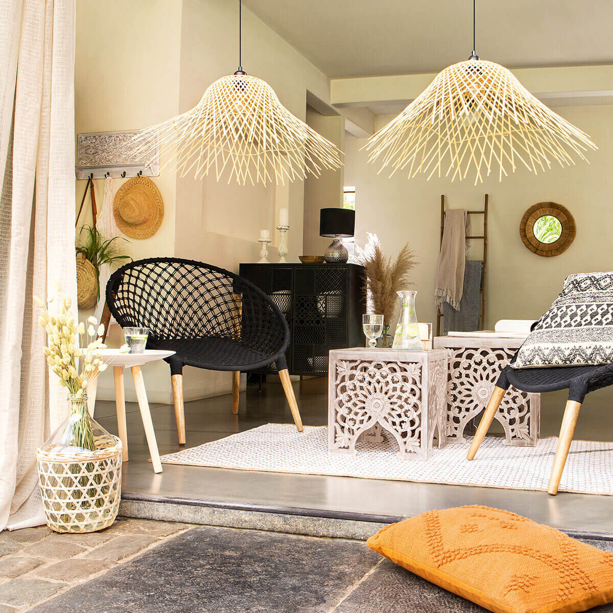Suspension bambou vannerie MOXA beige, ATMOSPHERA