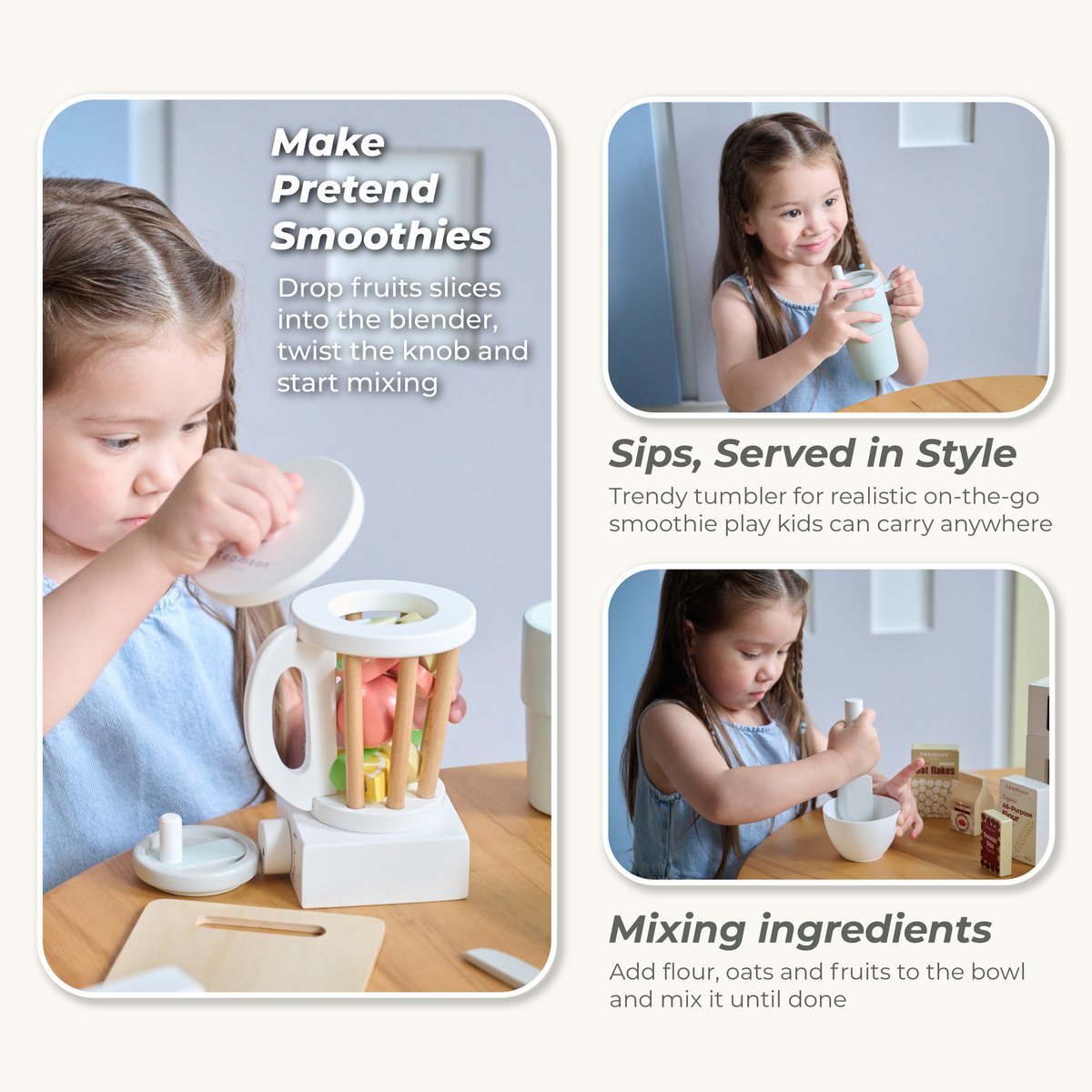 Set aliments jouet bois, 27 pcs, Blanc blanc, TEAMSON KIDS