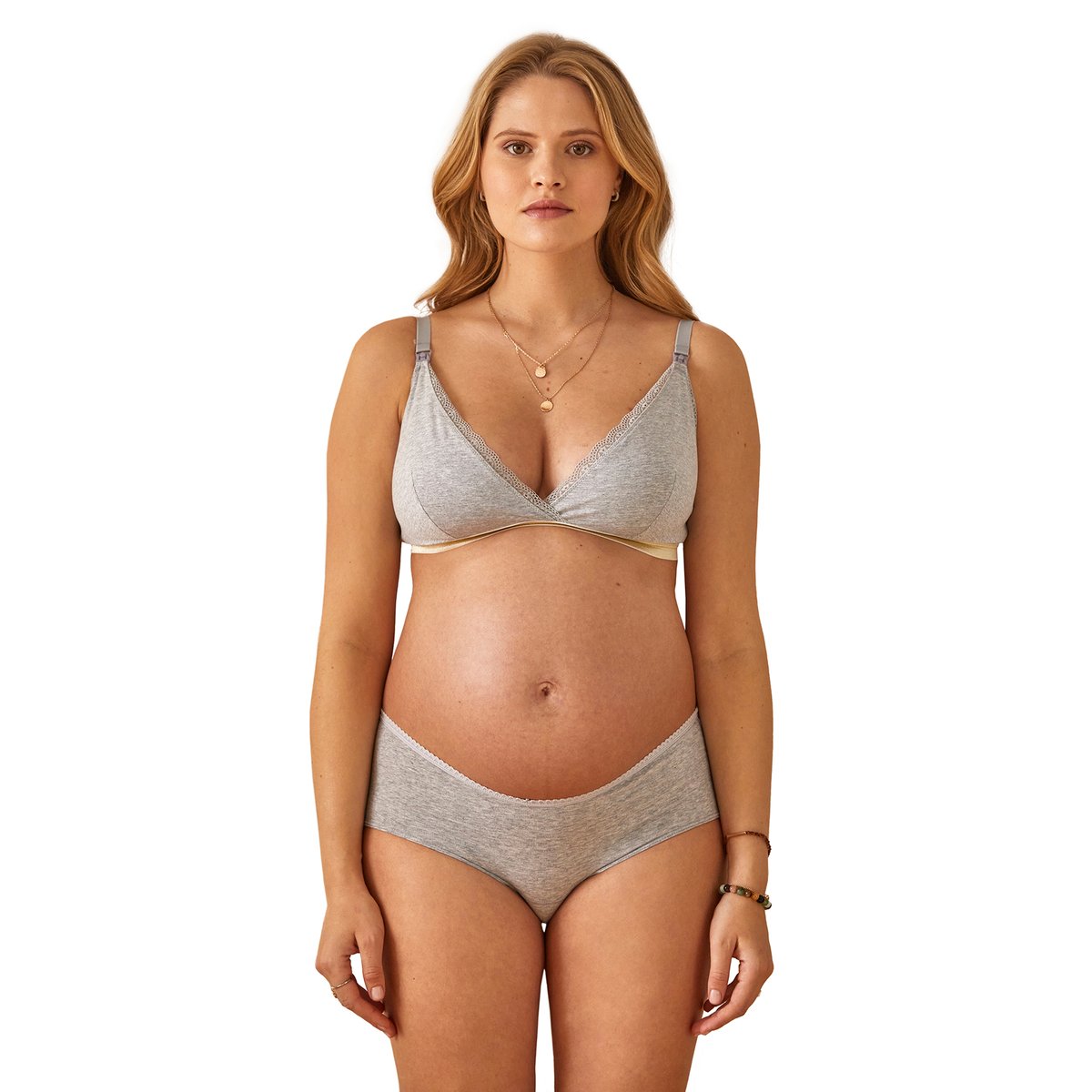 Lot de 3 shorties de grossesse en coton gris clair uni, VERTBAUDET