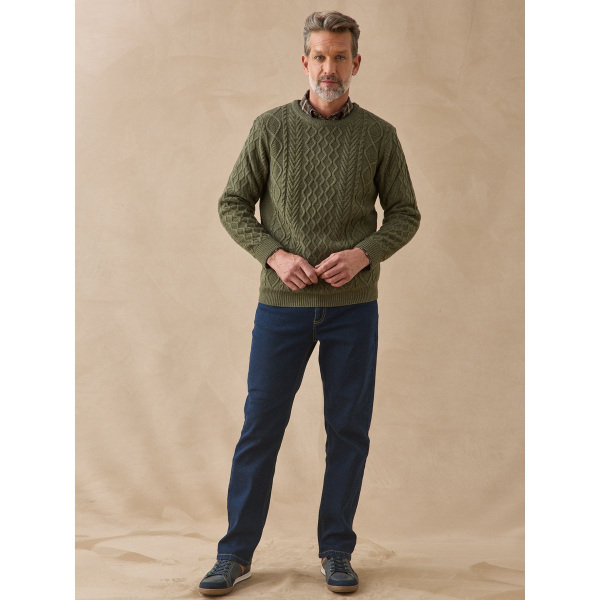 Pull 30% laine col rond kaki, DAXON