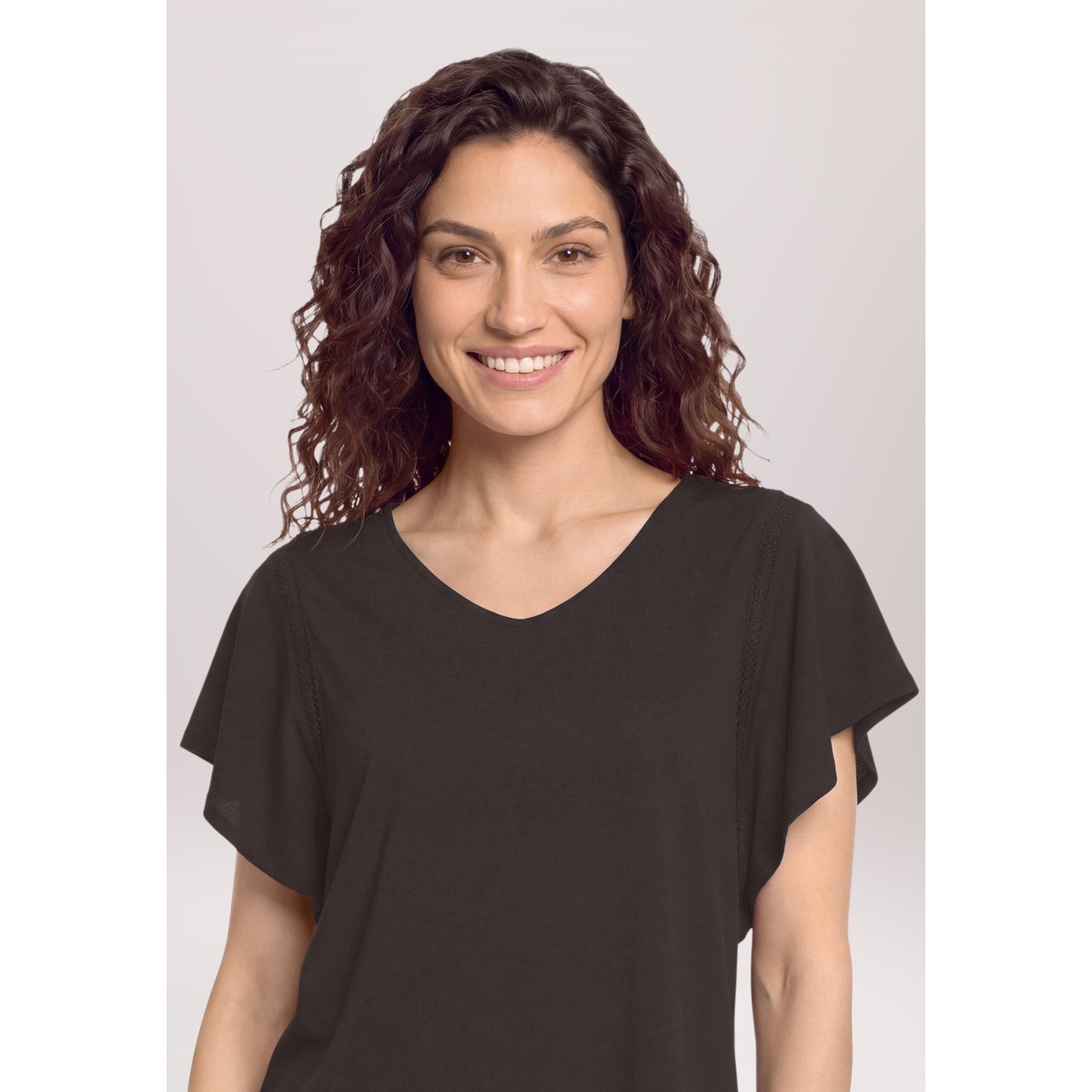 T-shirt basique à encolure en v molé, CARTOON