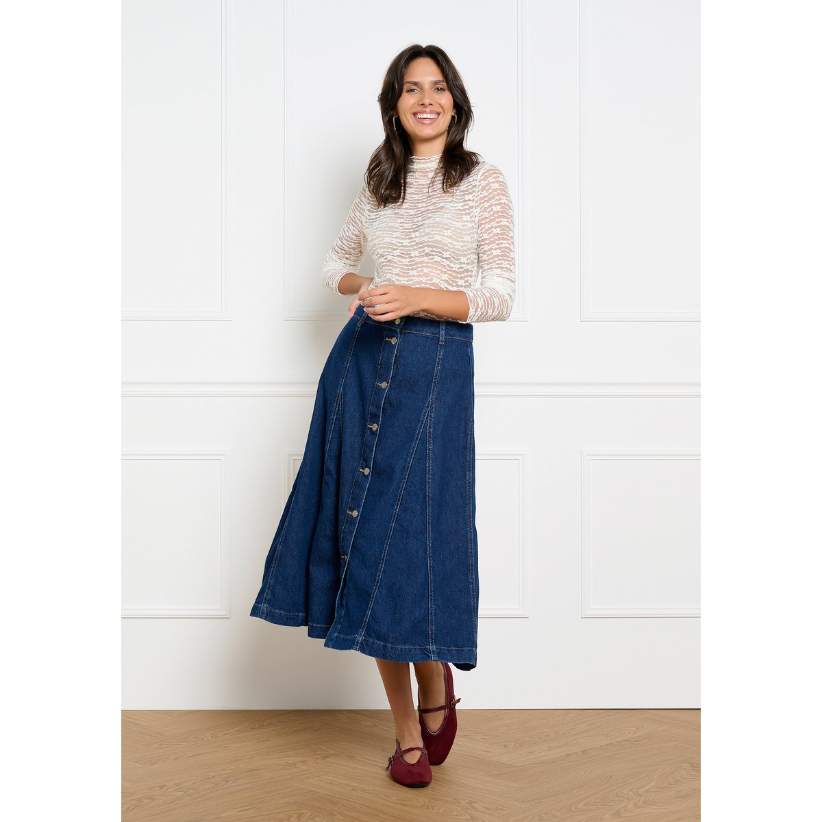 Jupe midi en jean dark blue, LOLALIZA