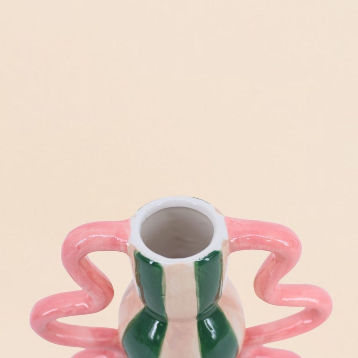 Vase fantaisie rayé en céramique, H20 cm vert, ORNAMI