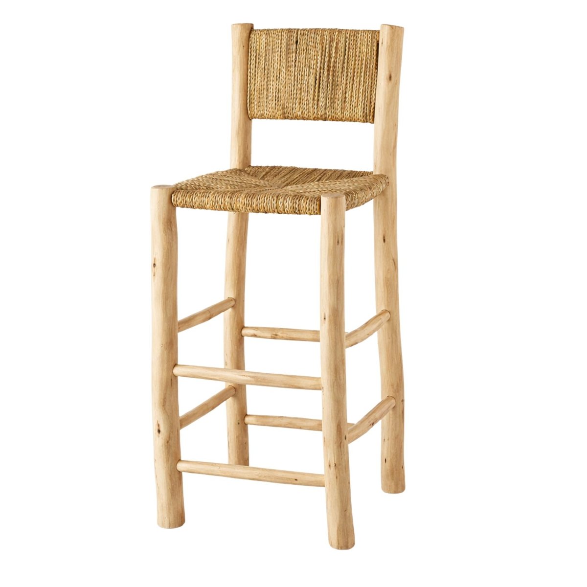 Tabouret de bar bois dossier aligné - LOJI naturel, HOME MAISON