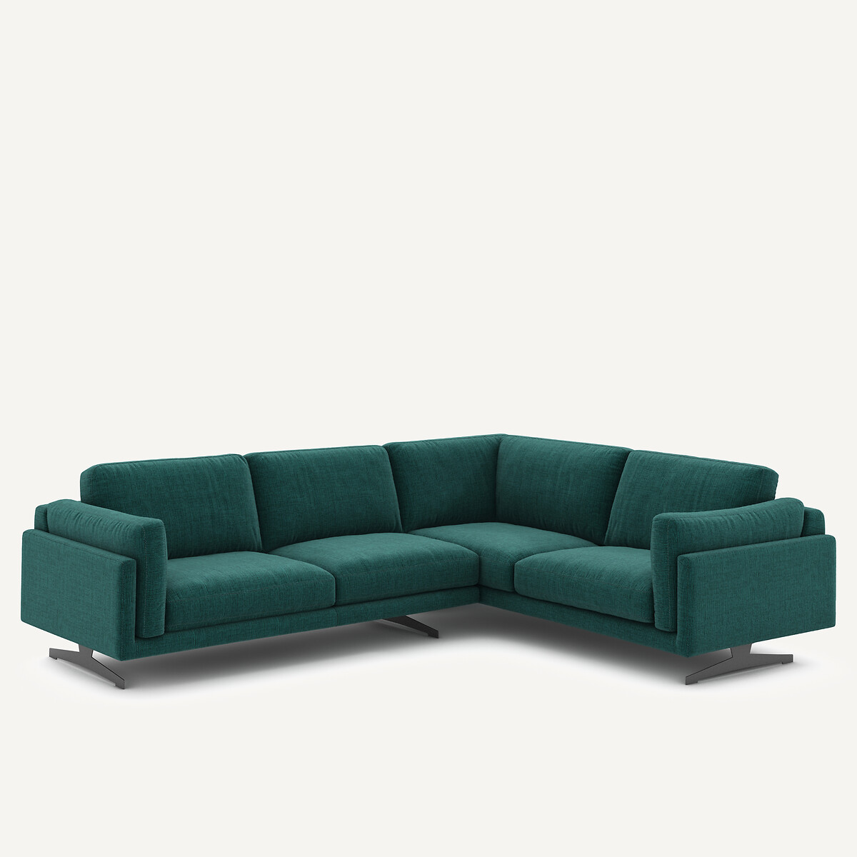 Ecksofa aus jaspiertem Leinen, CÉSAR dunkelgrün, AM.PM