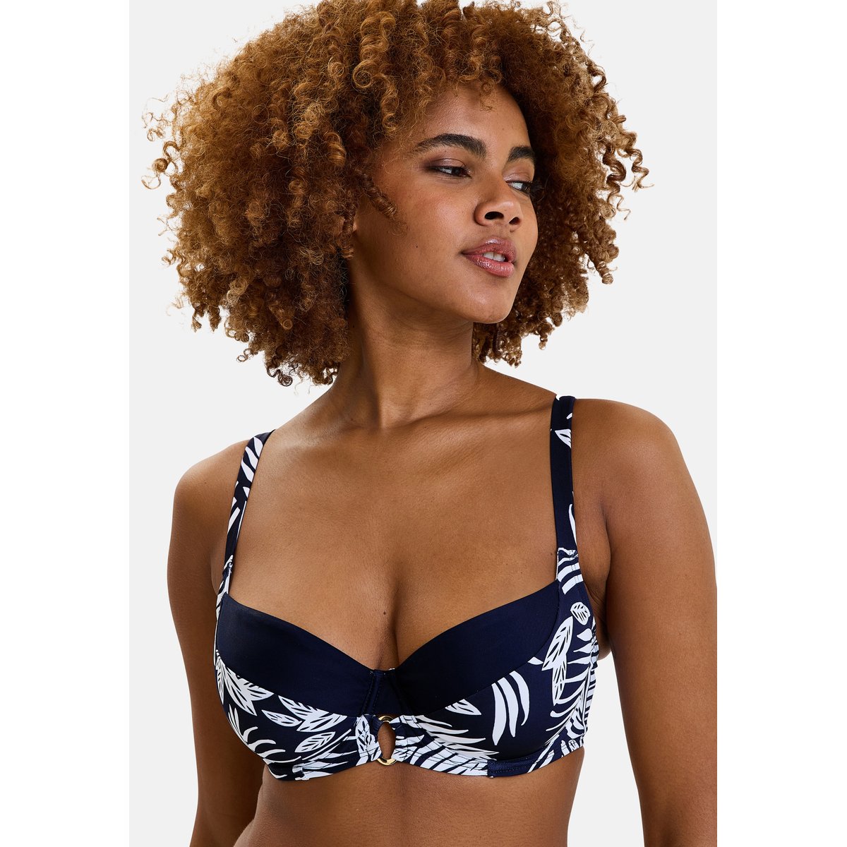 Haut de maillot de bain KELAA feuilles graphiques bleu marine, SANS COMPLEXE