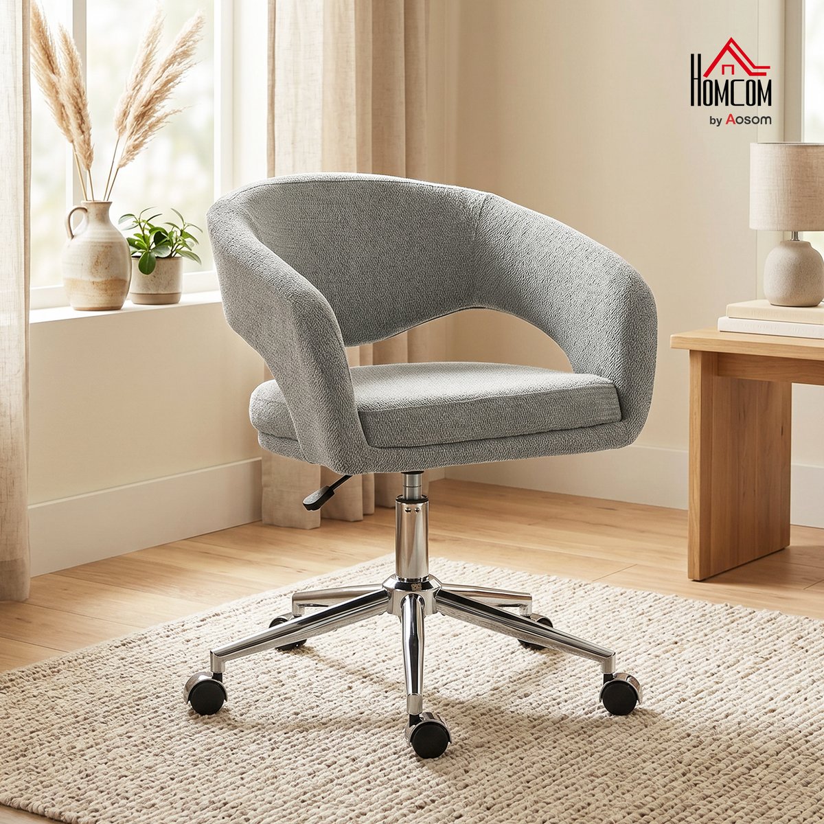 Chaise de bureau Chenille (100 % polyester) gris, HOMCOM