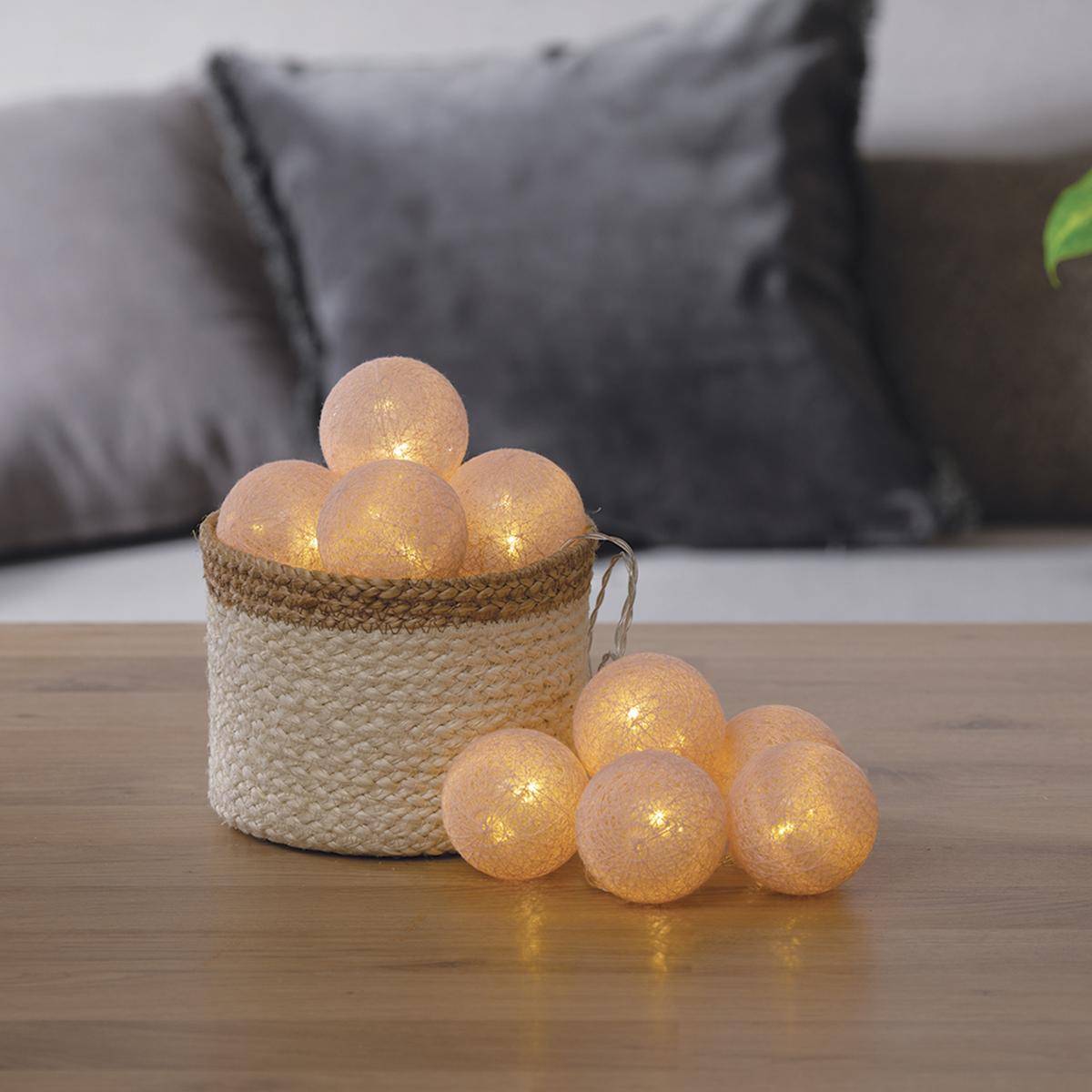 Guirlande LED 10 boules à pile TARA rose clair, ATMOSPHERA