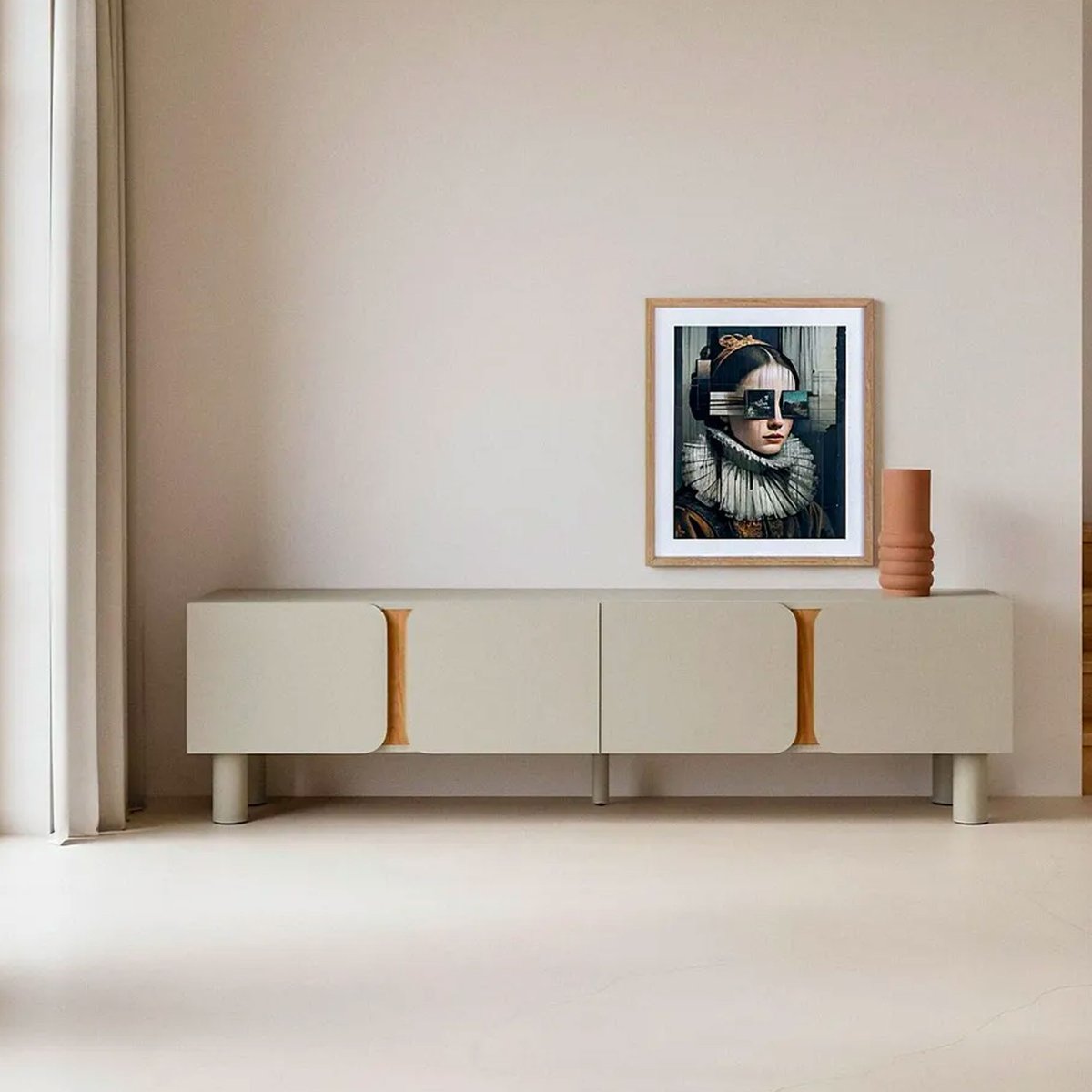 Meuble de télévision design beige et bois 180x40x50cm beige, WADIGA