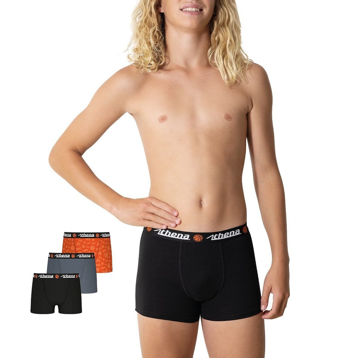 Lot de 3 boxers trio pop, ÉCO PACK noir + gris + orange, ATHENA