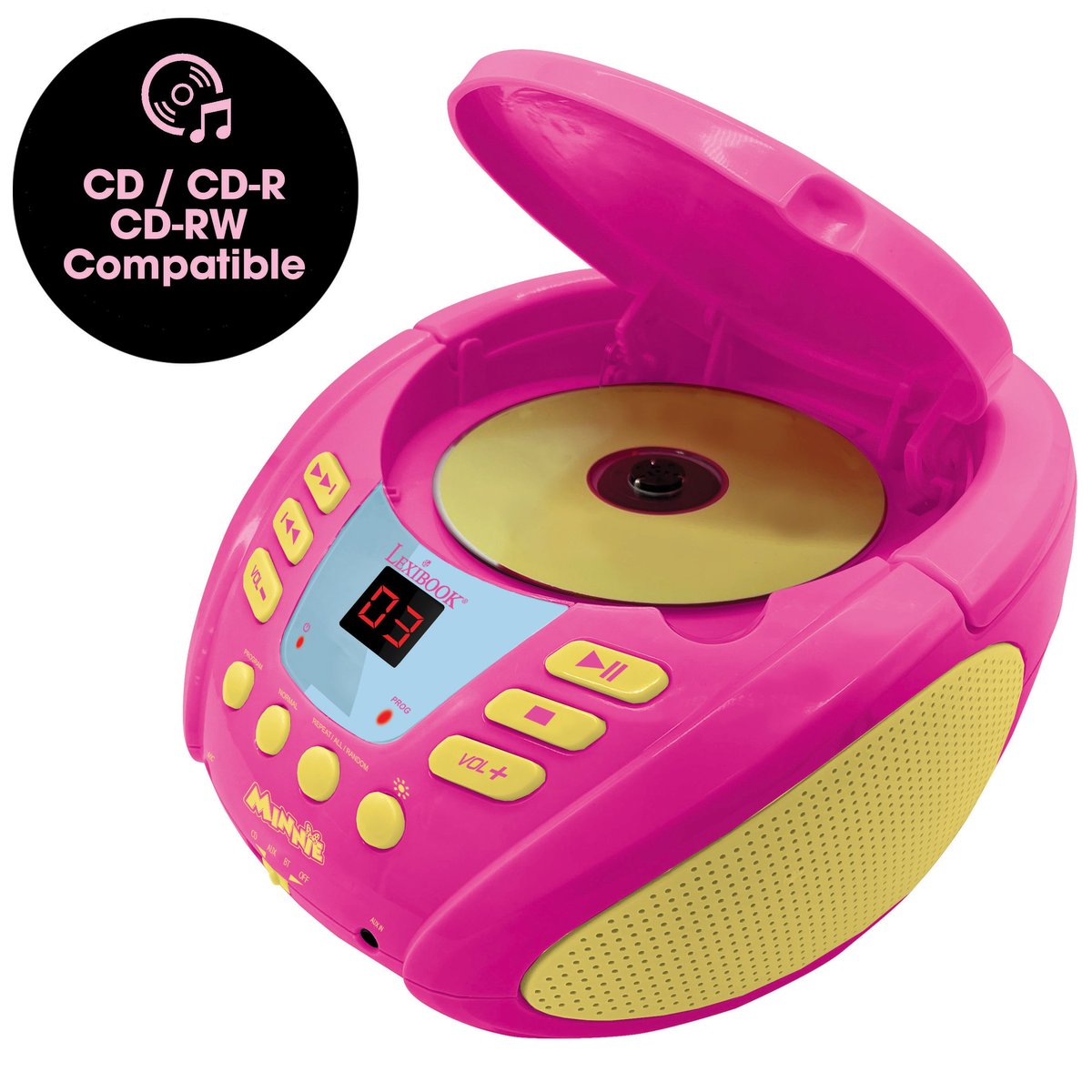 Lecteur CD Bluetooth Minnie avec effets lumineux rose, LEXIBOOK