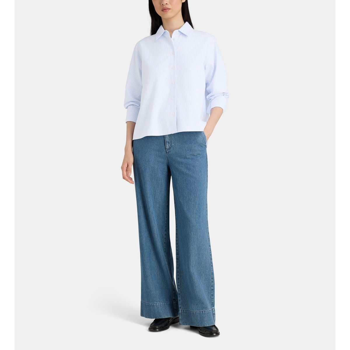 Chemise droite osara à rayures coton écru et bleu, JODHPUR