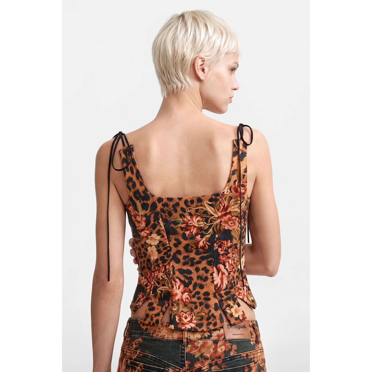 top corset à imprimé animal noir, DESIGUAL