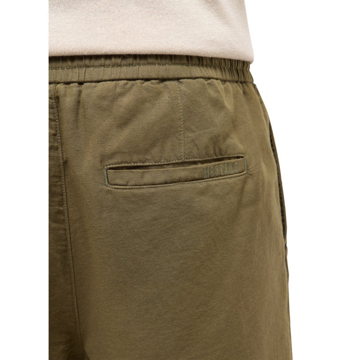 Short Chino kaki uni en coton et lin mélangé avec une coupe droite vert, MUSTANG