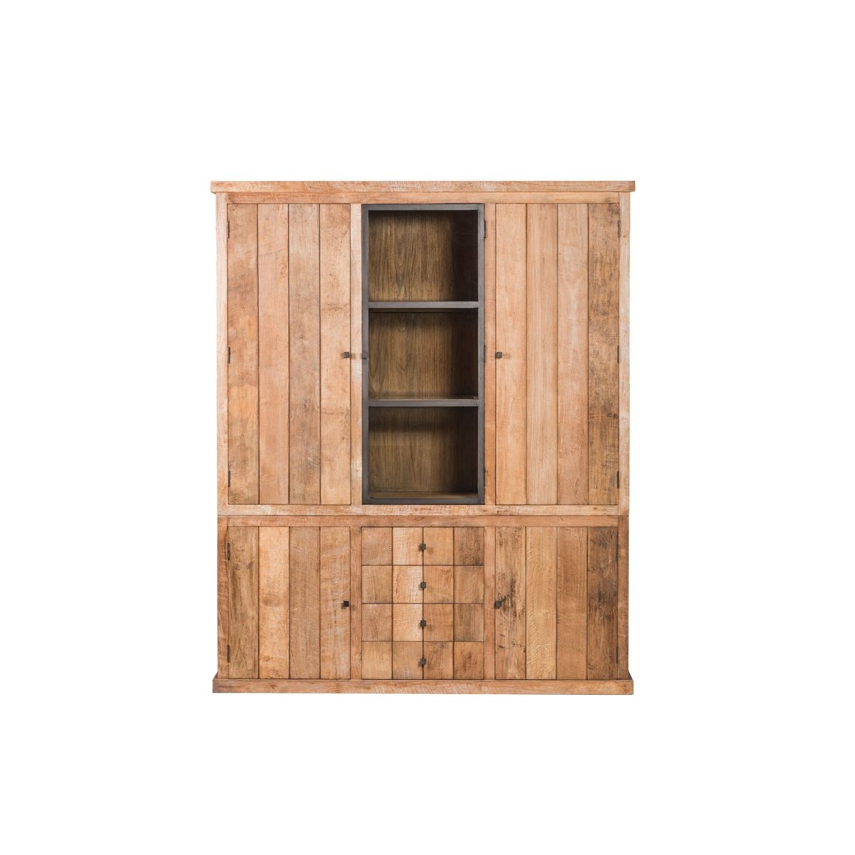 Buffet vaisselier en bois recyclé 3 portes 4 tiroirs éclairage LED - LINAS bois clair, HELLIN, DEPUIS 1862