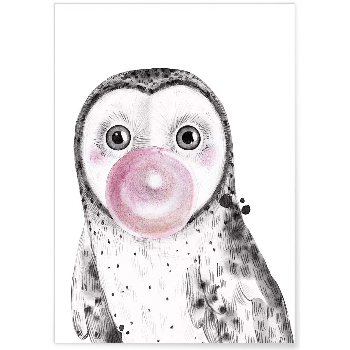 Affiche 'Bulle de Chouette Rose' blanc, L'AFFICHERIE
