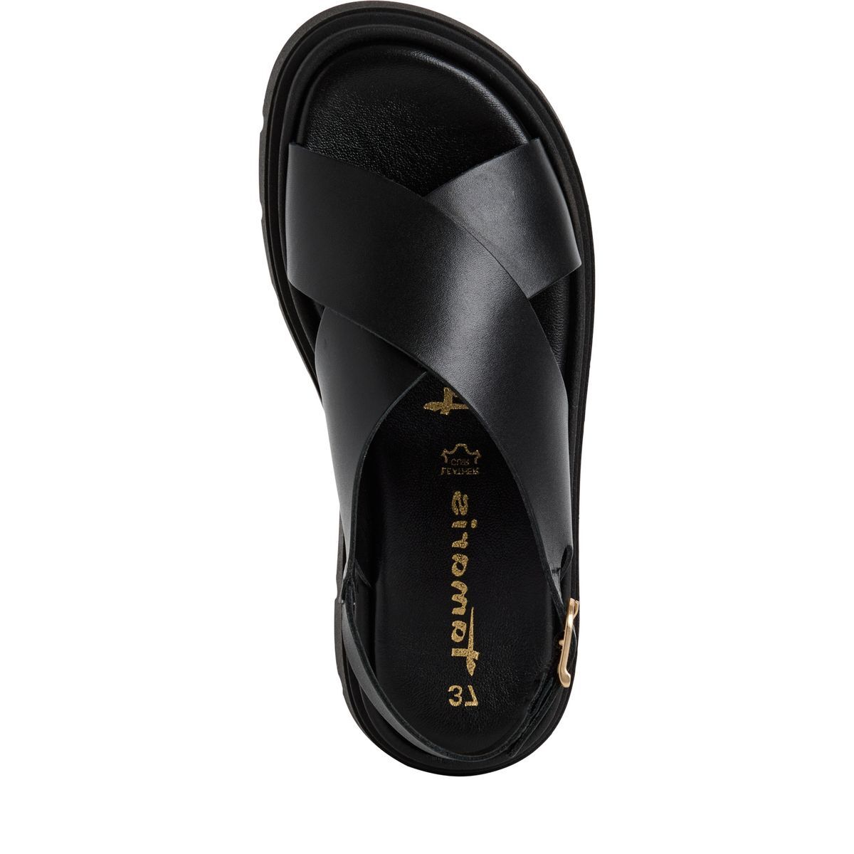 Sandale à talon en cuir noir cuir, TAMARIS