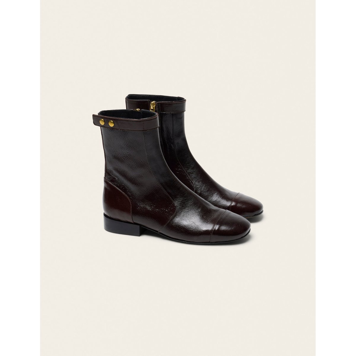 Bottines FIBI cuir plissé verni chocolat, ODAJE