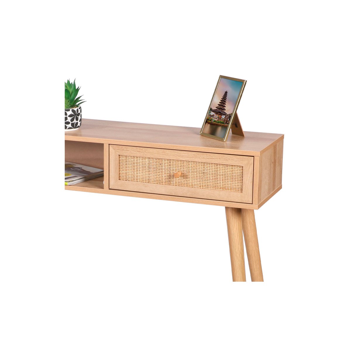 Console bois et 1 tiroir rotin- 100x30x81cm bois, URBAN LIVING