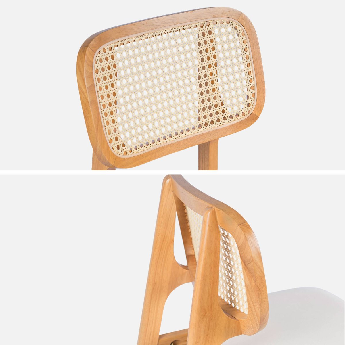 Tabouret de bar bois d'hévéa cannage et tissu 66,5cm (lot de 2) MANI naturel, SWEEEK