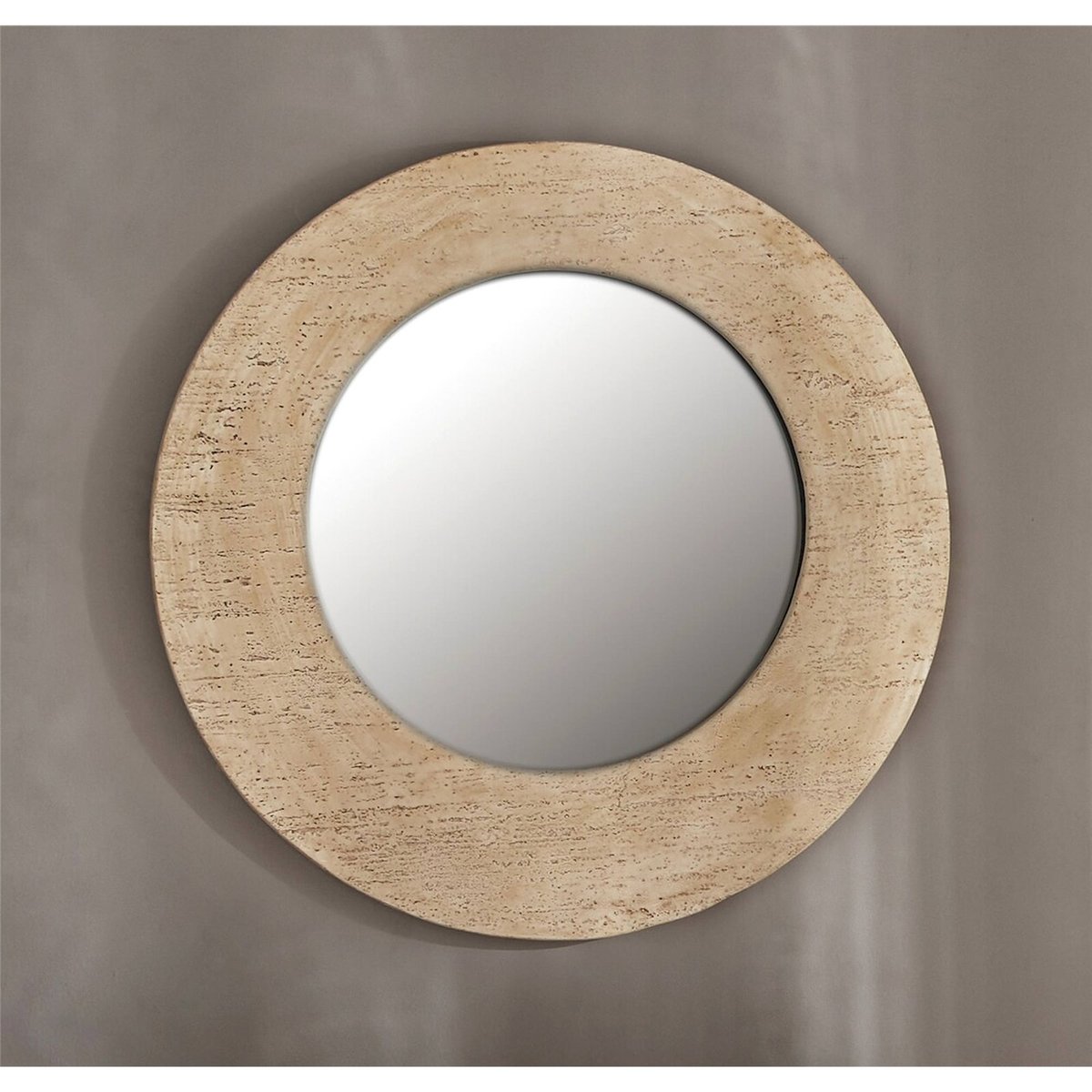 Miroir rond en verre beige effet pierre travertin naturel, RECOLLECTION