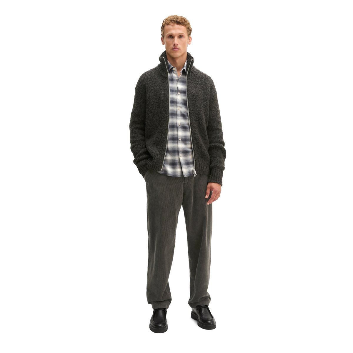Cardigan oversize en maille bouclée en mélange de laine vierge douce noir, MARC O'POLO