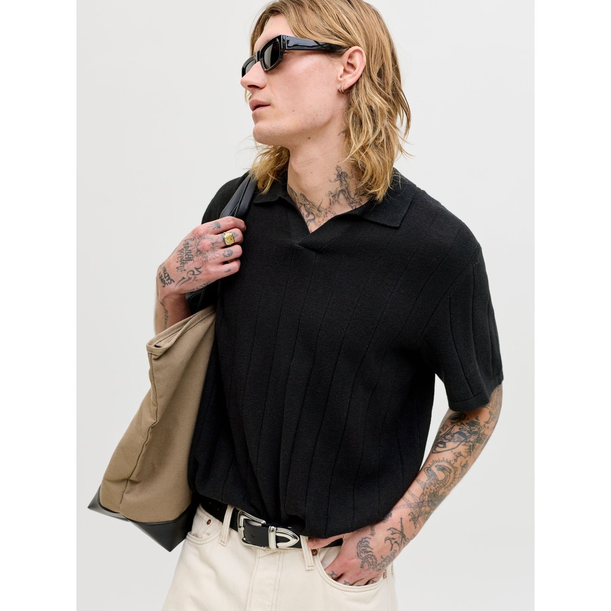 Polo Tricoté black 1, JACK & JONES