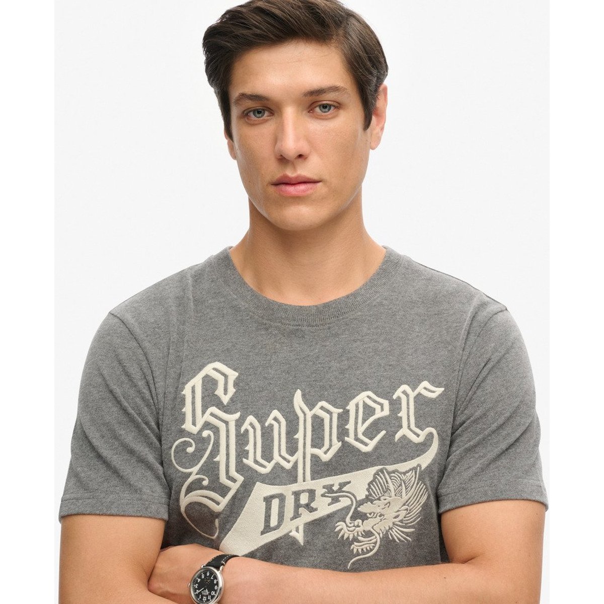 T-shirt Vintage Script Style College anthracite chiné, SUPERDRY