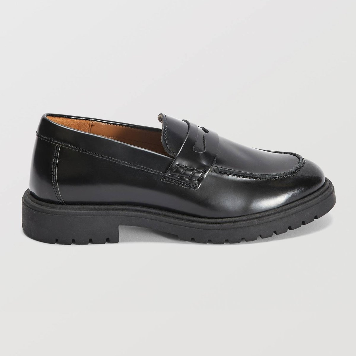 Mocassin cuir semelle épaisse noir, MONOPRIX