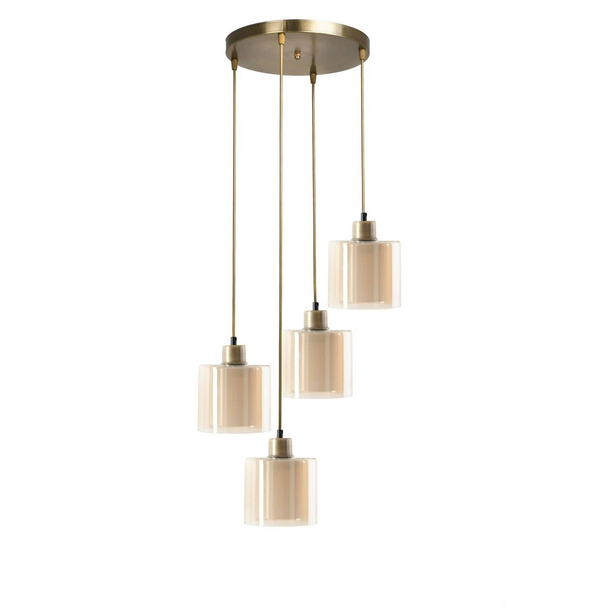 Suspension moderne en verre ivoire 4 abat-jour SIDE doré, PIER IMPORT
