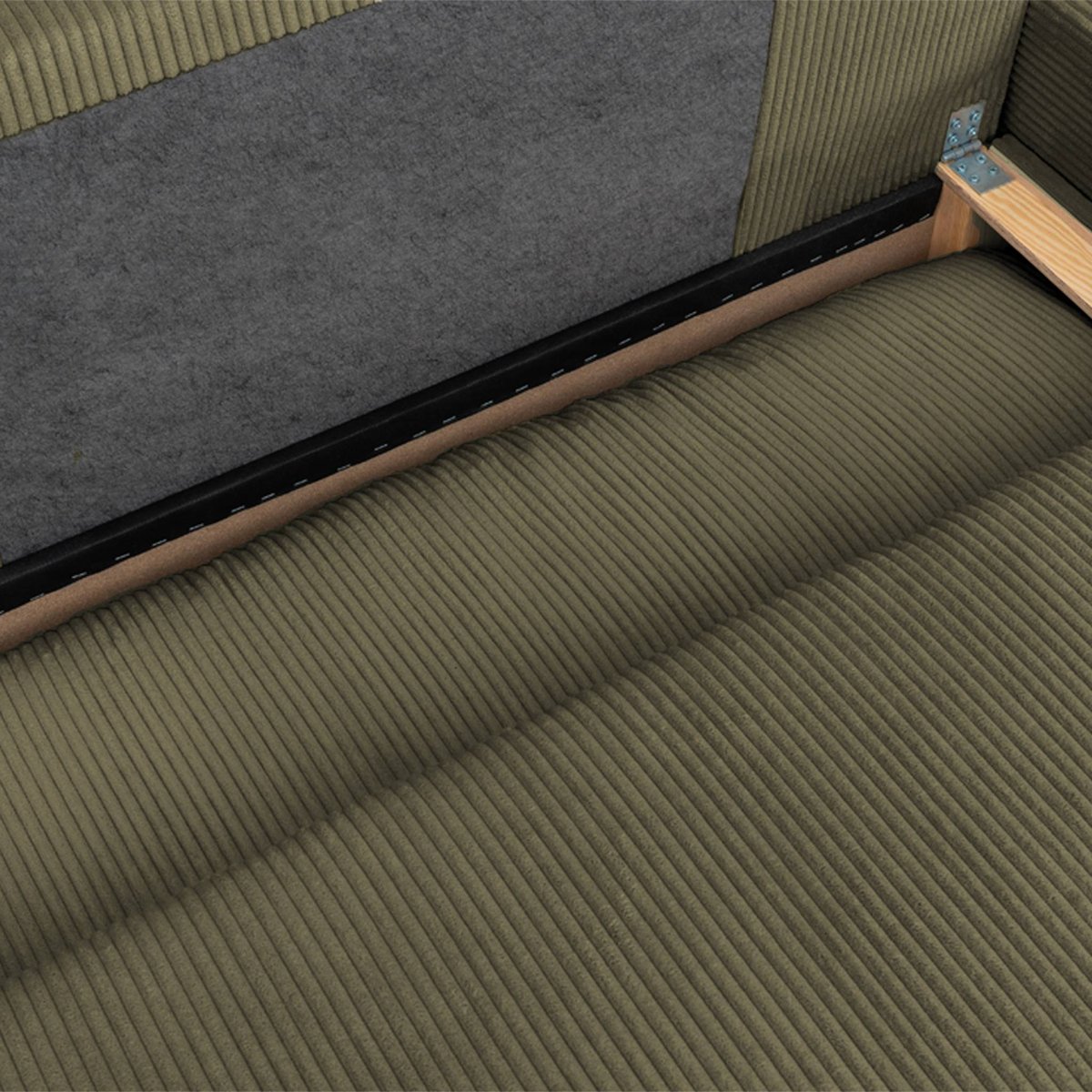 Banquette canapé d'angle droit convertible 3 places velours côtelé avec coffre NELSON taupe, SWEEEK