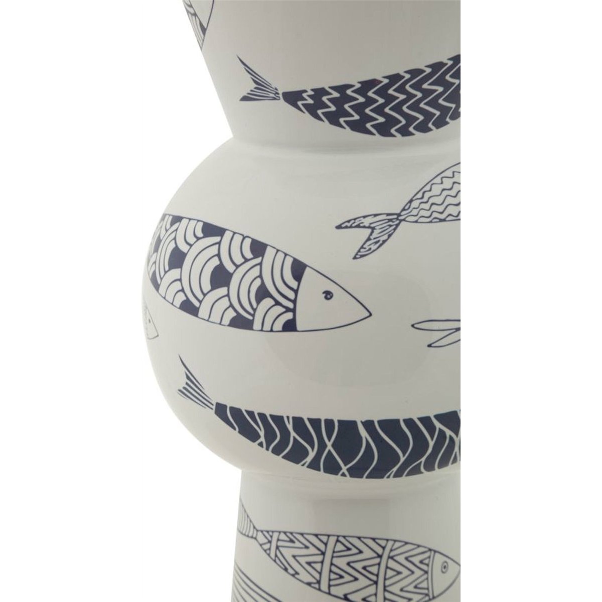 Vase haut en céramique motif poissons MODERN blanc avec décorations bleues, RECOLLECTION