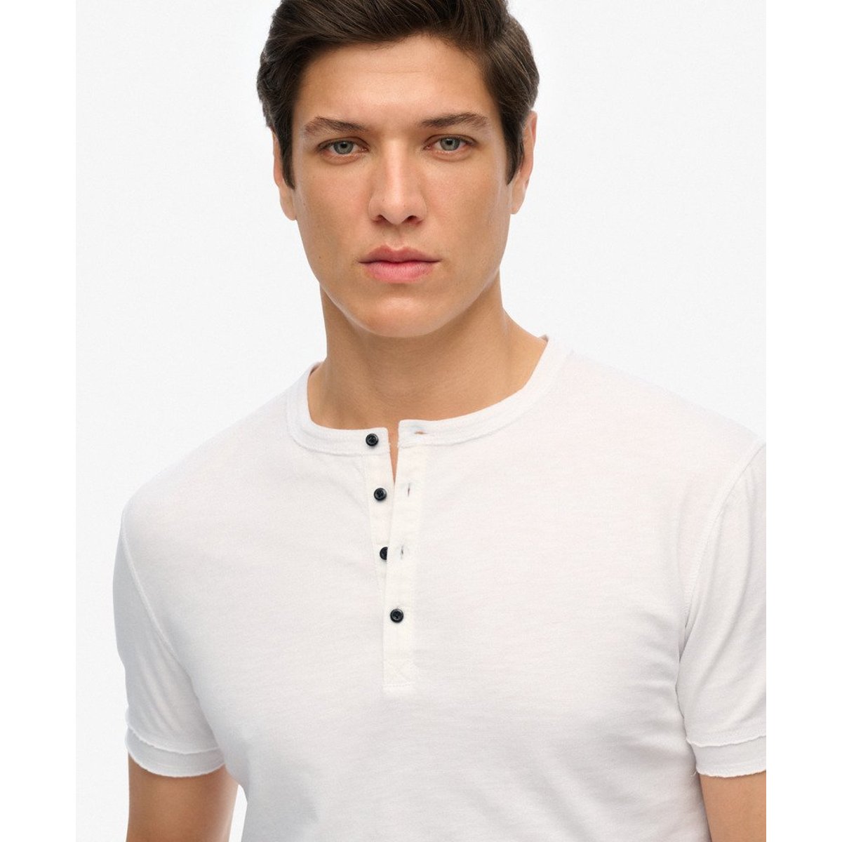 T-shirt Henley Jersey à Manches Courtes optic, SUPERDRY