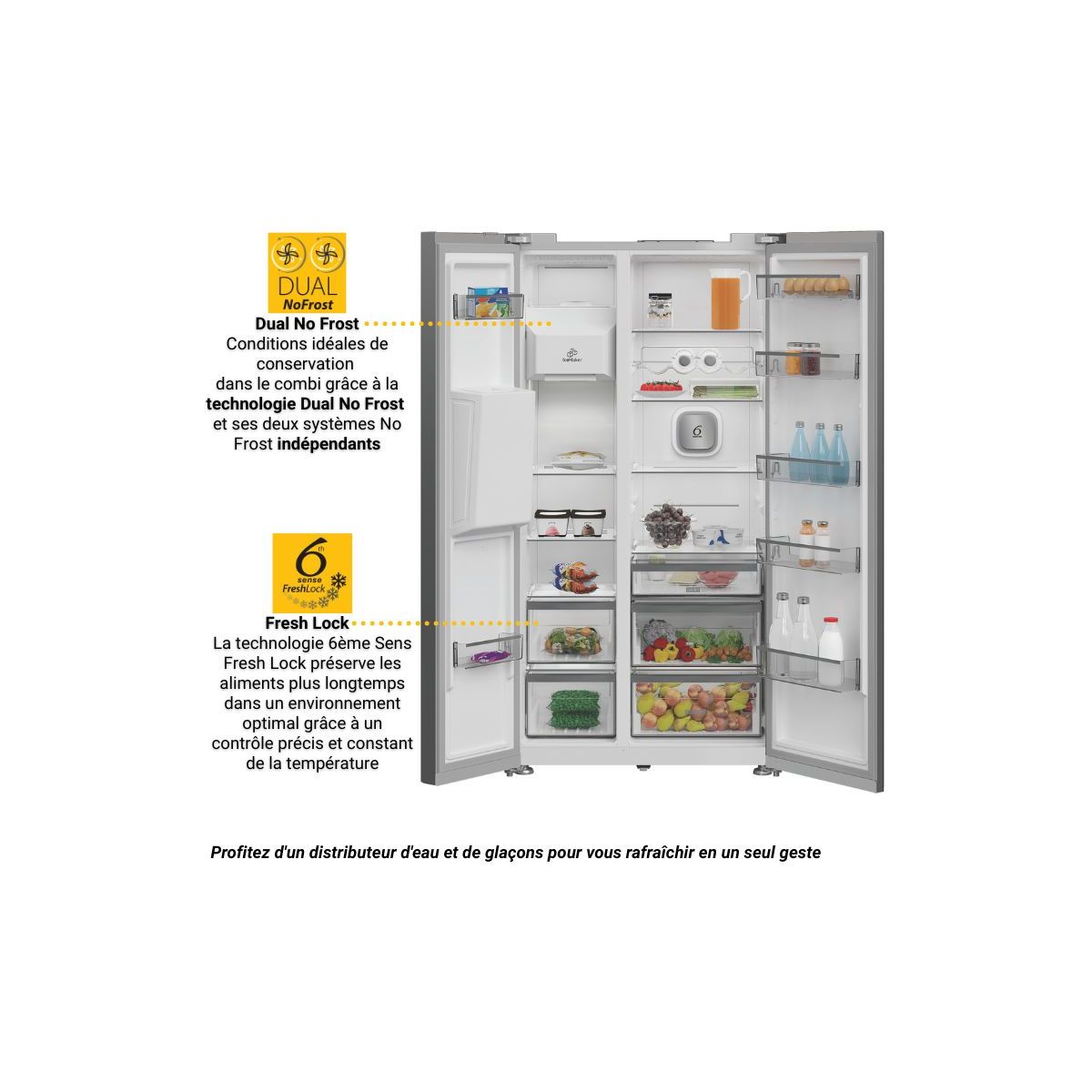 Réfrigérateur Américain WHG26574WX5E couleur unique, WHIRLPOOL