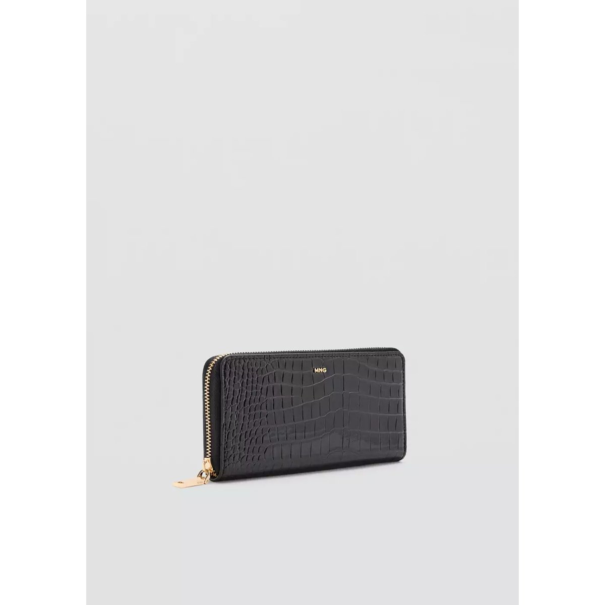 Grand portefeuille effet croco brillant noir, MANGO