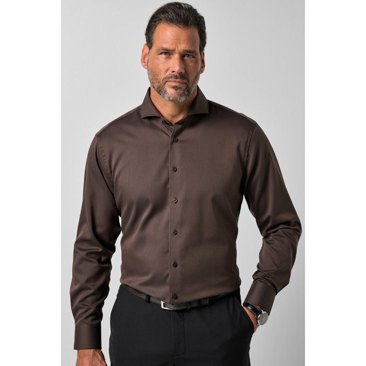 Chemise, manches longues noir marron, JP1880
