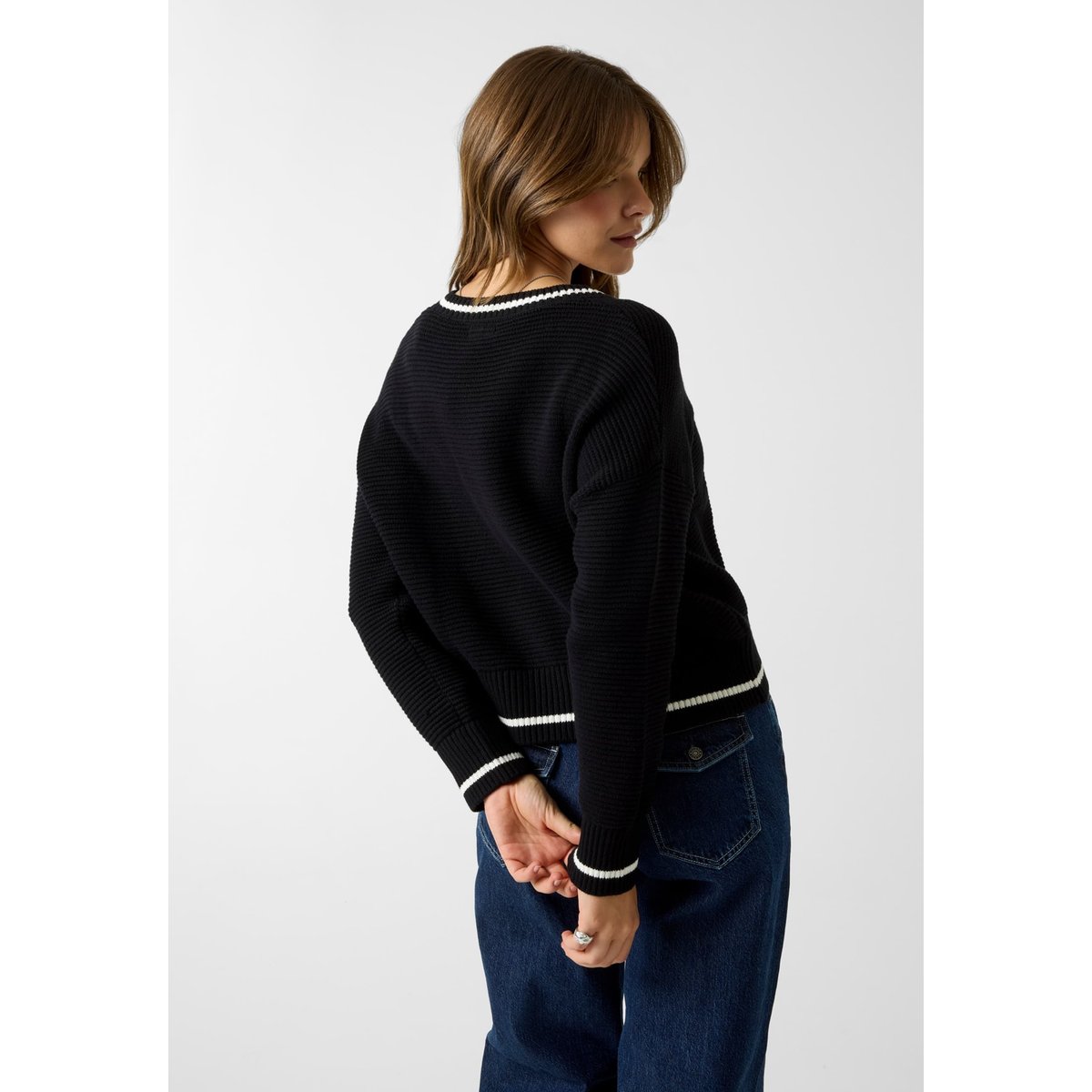 Pull Col En V noir, GUESS JEANS