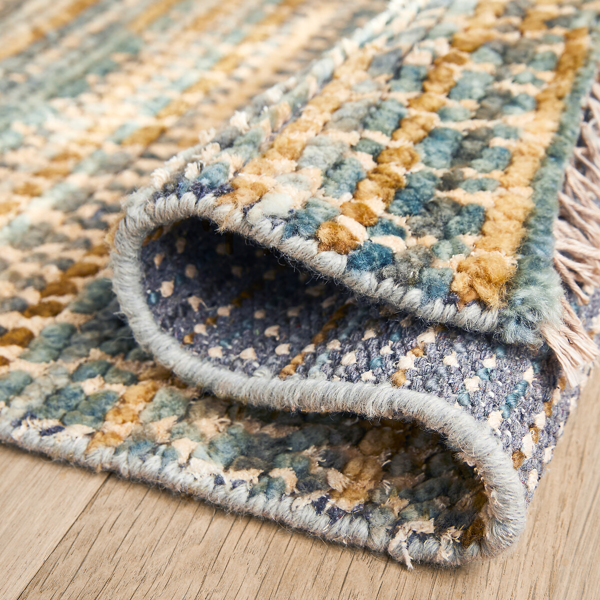Sarini Knotted Wool and Sari Silk Rug pale green, AM.PM