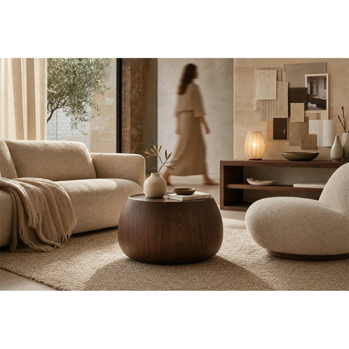 Table d'appoint ronde, Placage noyer noyer, RECOLLECTION
