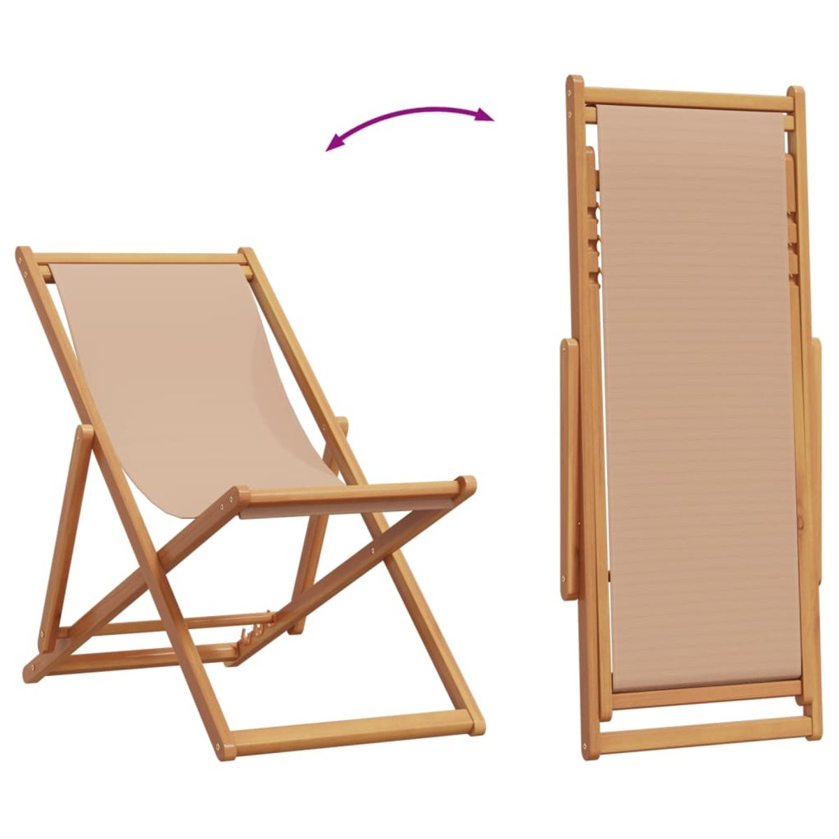 Chaise de plage pliante en bois avec dossier réglable taupe, HOME MAISON