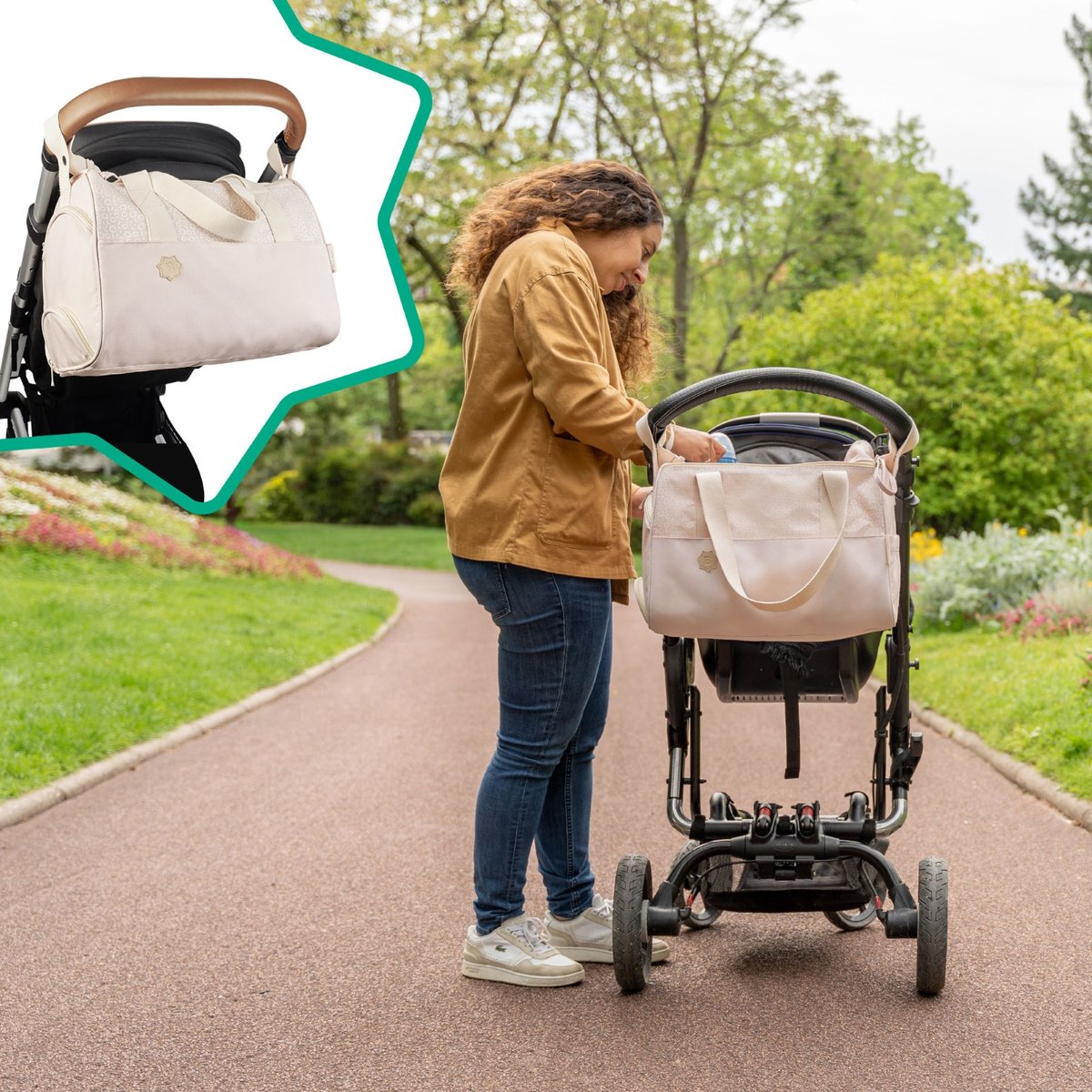 Sac à langer grande capacité multi-poches beige, BADABULLE