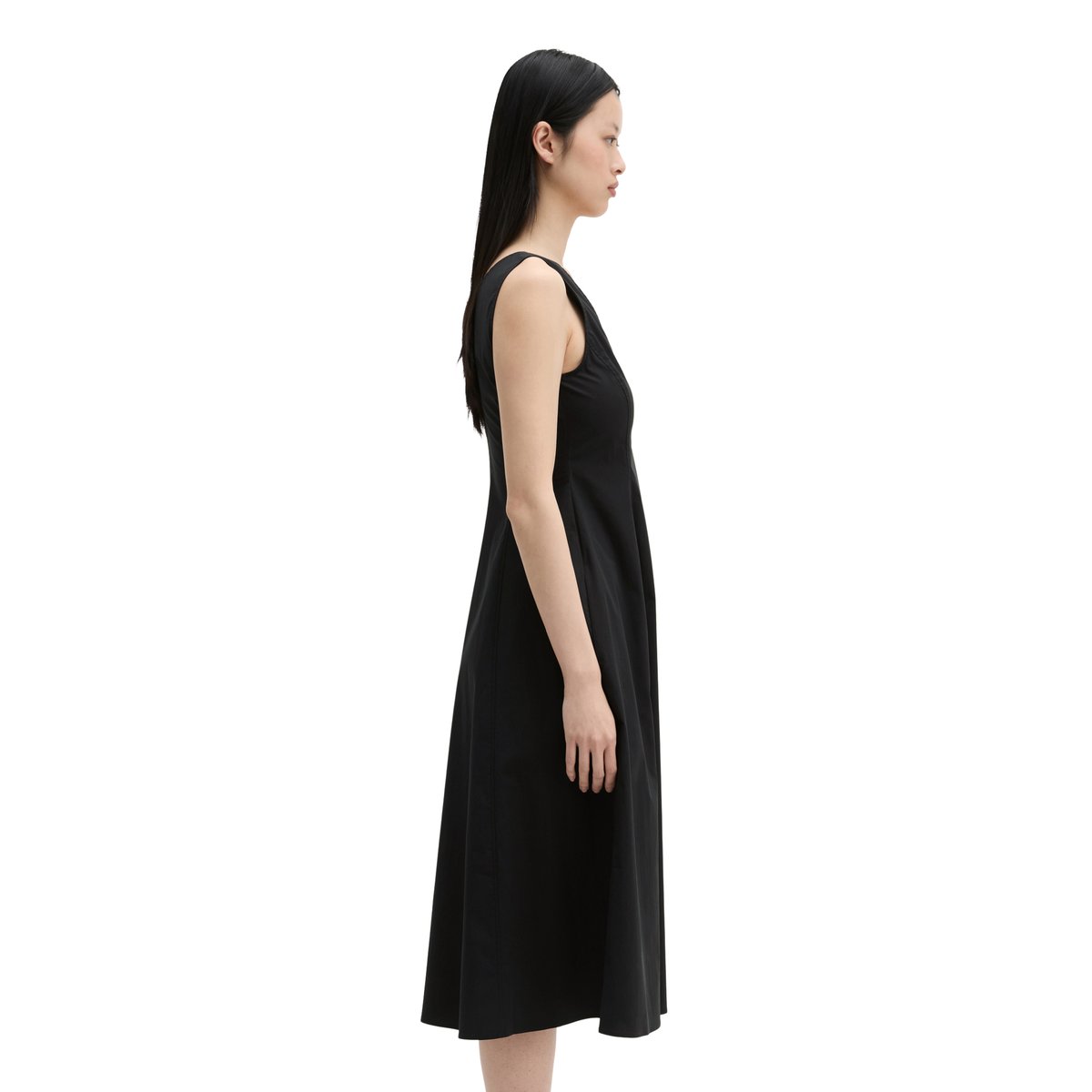 Robe avec jupe évasée en popeline stretch noir, MARC O'POLO
